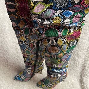 Rumbidra synthetic multi color snake skin print thigh high Boots SZ8